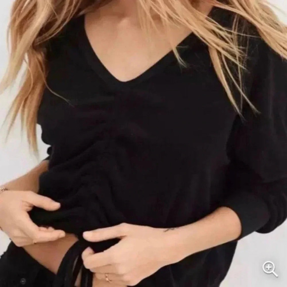 Aerie Cinched Terry Cloth Vneck Drawstring Sweater - Picture 1 of 4